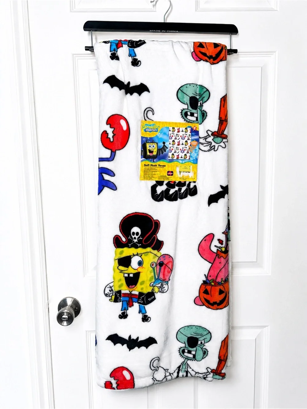SpongeBob Squarepants White Plush Throw with Colorful Halloween Characters